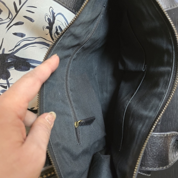 Fossil Vintage Reissue Calf Hair Leather Top Zip Satchel Handbag Black - Picture 6 of 8